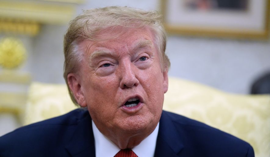 President Donald Trump speaks as he meets with lifeguard Ryder Williams in the Oval Office of the White House, Monday, Aug. 17, 2026, in Washington. (AP Photo/Manuel Balce Ceneta)