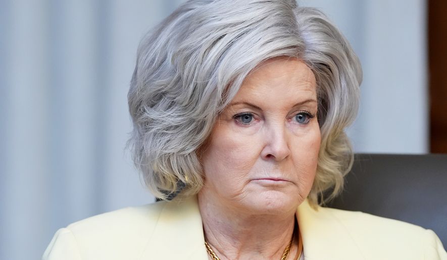 White House Chief of Staff Susie Wiles listens during a cabinet meeting, Friday, July 31, 2026, at Camp David, the presidential retreat, near Thurmont, Md., Friday, July 31, 2026. (AP Photo/Jacquelyn Martin)