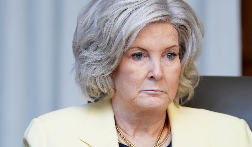 White House Chief of Staff Susie Wiles listens during a cabinet meeting, Friday, July 31, 2026, at Camp David, the presidential retreat, near Thurmont, Md., Friday, July 31, 2026. (AP Photo/Jacquelyn Martin)