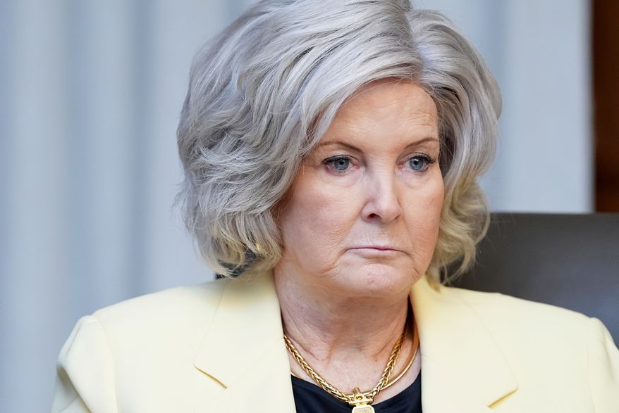White House Chief of Staff Susie Wiles listens during a cabinet meeting, Friday, July 31, 2026, at Camp David, the presidential retreat, near Thurmont, Md., Friday, July 31, 2026. (AP Photo/Jacquelyn Martin)
