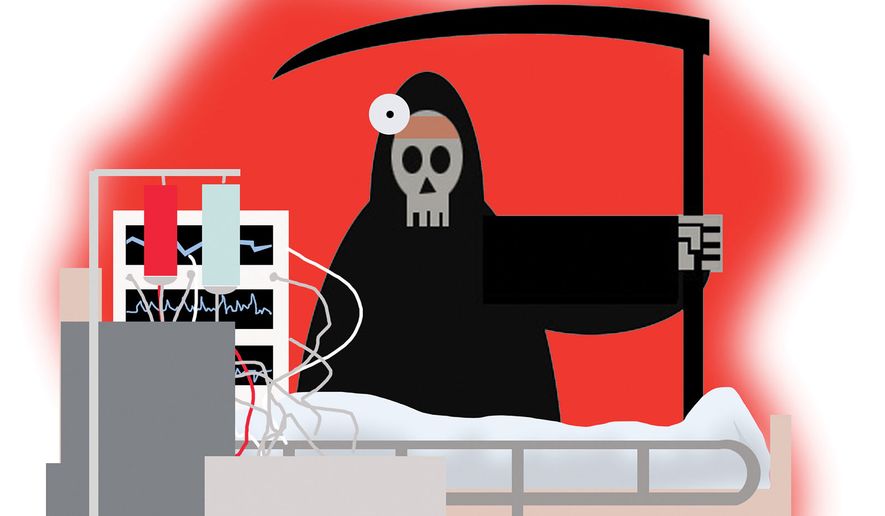 Assisted suicide illustration by Alexander Hunter/The Washington Times