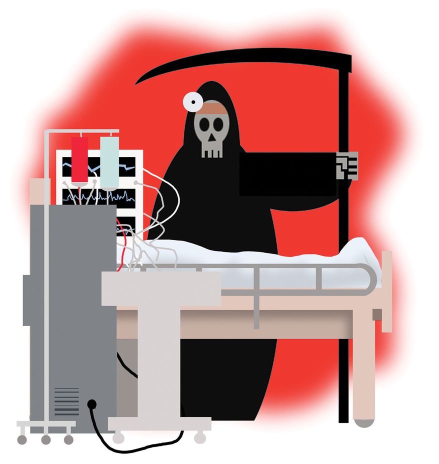 Assisted suicide illustration by Alexander Hunter/The Washington Times