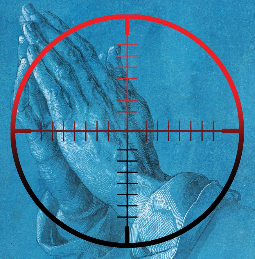 Hostility toward religion illustration by Alexander Hunter/The Washington Times