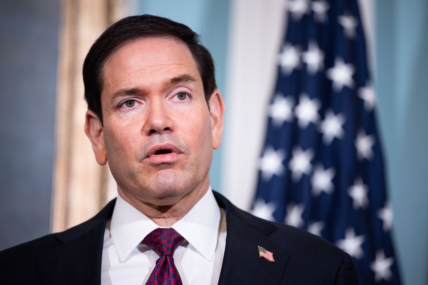 Secretary of State Marco Rubio speaks alongside Paraguay's Vice President Pedro Alliana (not pictured), in the Treaty Room at the State Department, Tuesday, Aug. 4, 2026, in Washington. (AP Photo/Tierney L. Cross)