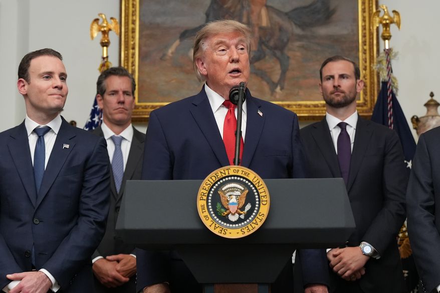President Donald Trump speaks during a meeting with technology leaders in the Roosevelt Room of the White House, Wednesday, Aug. 19, 2026, in Washington. (AP Photo/Jacquelyn Martin)