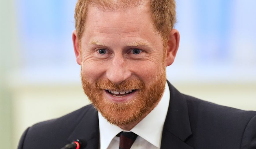 Britain's Prince Harry, the Duke of Sussex, speaks at a roundtable about support for veterans, Wednesday, Aug. 19, 2026, in Washington. (AP Photo/Alex Brandon)