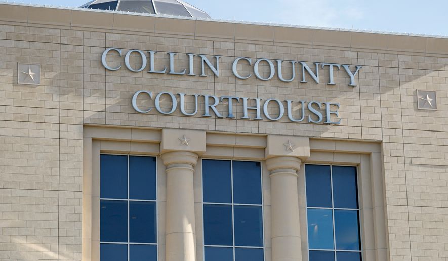 The Collin County Courthouse stands in McKinney, Texas, Wednesday, Aug. 19, 2026. (Elías Valverde II/The Dallas Morning News via AP)