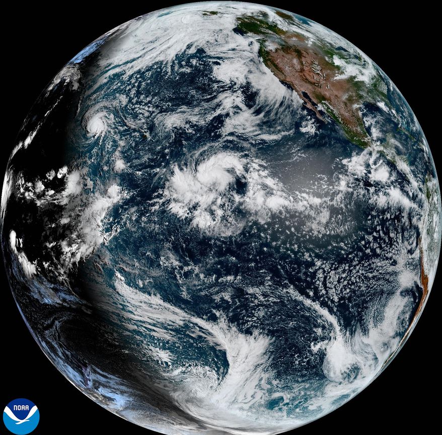 This satellite image provided by NOAA shows Hurricane Lala on Wednesday, Aug. 19, 2026, in the Pacific Ocean northeast of Hawaii. (NOAA via AP)
