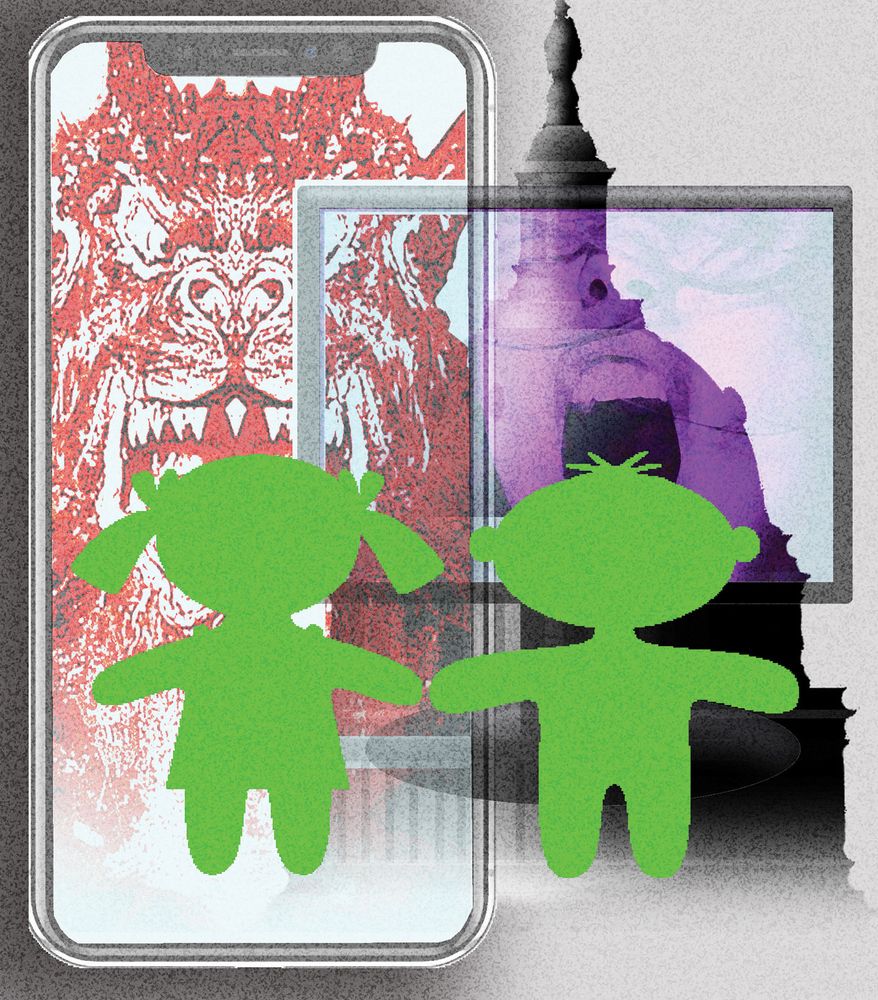 Congress protecting children from Big Tech social media illustration by Alexander Hunter/The Washington Times