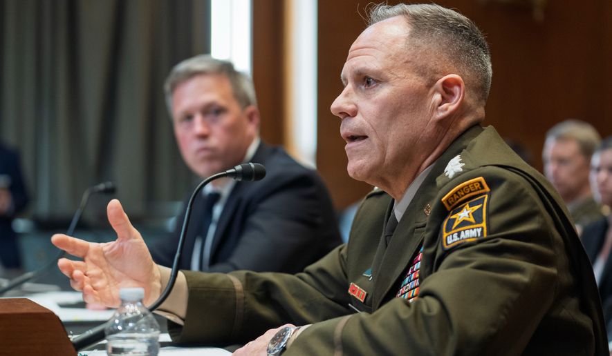 Gen. Christopher LaNeve, vice chief of staff of the Army, testifies at the Capitol in Washington, May 19, 2026. (AP Photo/J. Scott Applewhite, File)