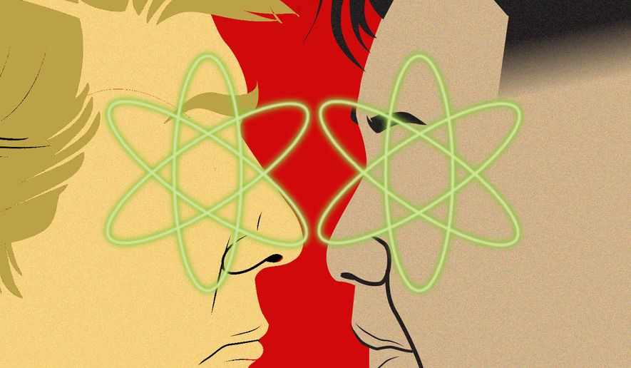 President Donald Trump, Kim Jong Un and North Korea's nuclear threat illustration by Linas Garsys / The Washington Times