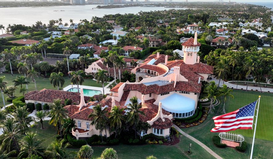 An aerial view of President Donald Trump's Mar-a-Lago estate is pictured, Aug. 10, 2022, in Palm Beach, Fla. (AP Photo/Steve Helber, File)