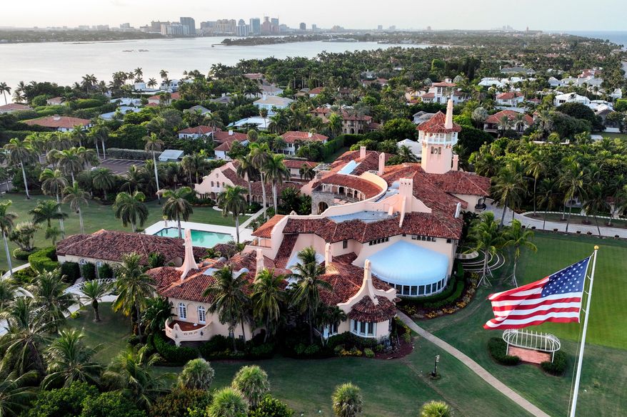 An aerial view of President Donald Trump's Mar-a-Lago estate is pictured, Aug. 10, 2022, in Palm Beach, Fla. (AP Photo/Steve Helber, File)