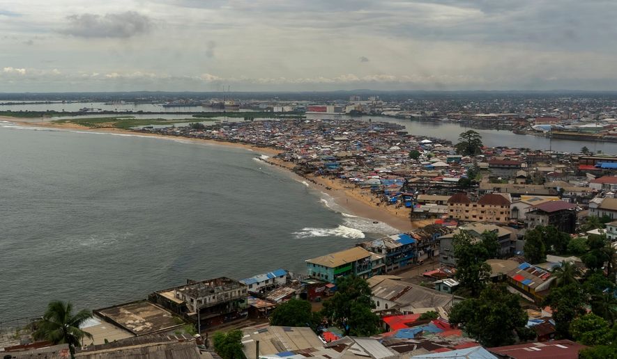 FILE - Wide view of Monrovia, Liberia, from the top of the Ducor Hotel, Sunday, June 15, 2025. (AP Photo/Annie Risemberg, File)