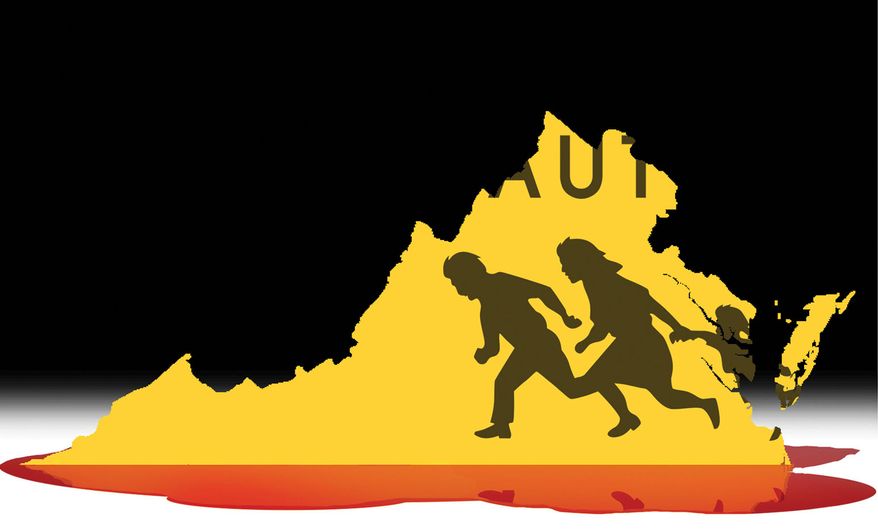 Virginia and criminal illegal immigrants illustration by Alexander Hunter/The Washington Times