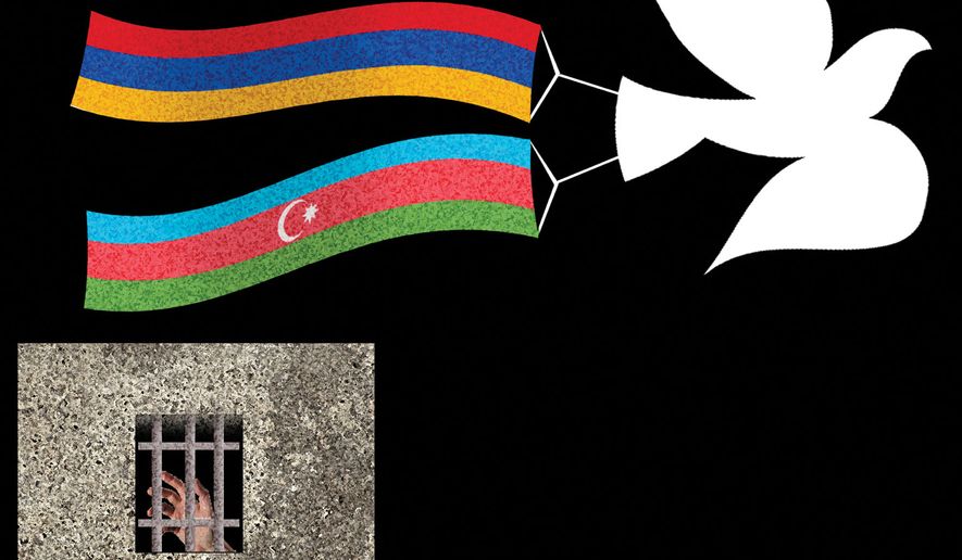 Armenia-Azerbaijan peace deal and prisoners illustration by Alexander Hunter/The Washington Times