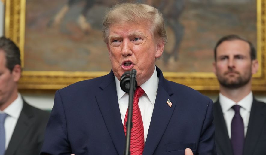 President Donald Trump speaks during a meeting with technology leaders in the Roosevelt Room of the White House, Wednesday, Aug. 19, 2026, in Washington. (AP Photo/Jacquelyn Martin)