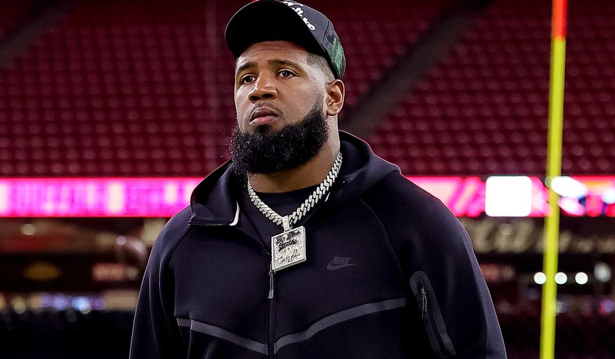 Buffalo Bills defensive tackle Ed Oliver arrives for an NFL football game against the Houston Texans, Nov. 20, 2025, in Houston. (AP Photo/Maria Lysaker, File)
