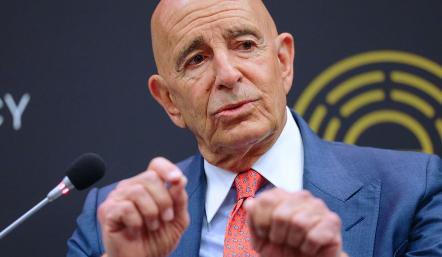 U.S. Ambassador to Turkey and Special Envoy to Syria Tom Barrack speaks in a panel during the Antalya Diplomacy Forum in Antalya, southern Turkey, April 17, 2026. (AP Photo/Riza Ozel, File)