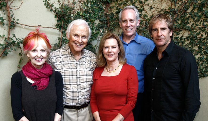 Shelley Fabares, left, poses for a group photo with other Screen Actors Guild Awards committee members, from left, Paul Napier, Chairwoman JoBeth Williams, Vice Chair Daryl Anderson and Scott Bakula during a tasting of the proposed menu and alternatives for the SAG Awards by Lucques Catering, Sept. 29. 2009, in Los Angeles. (AP Photo/Matt Sayles, File)