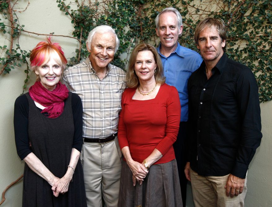 Shelley Fabares, left, poses for a group photo with other Screen Actors Guild Awards committee members, from left, Paul Napier, Chairwoman JoBeth Williams, Vice Chair Daryl Anderson and Scott Bakula during a tasting of the proposed menu and alternatives for the SAG Awards by Lucques Catering, Sept. 29. 2009, in Los Angeles. (AP Photo/Matt Sayles, File)