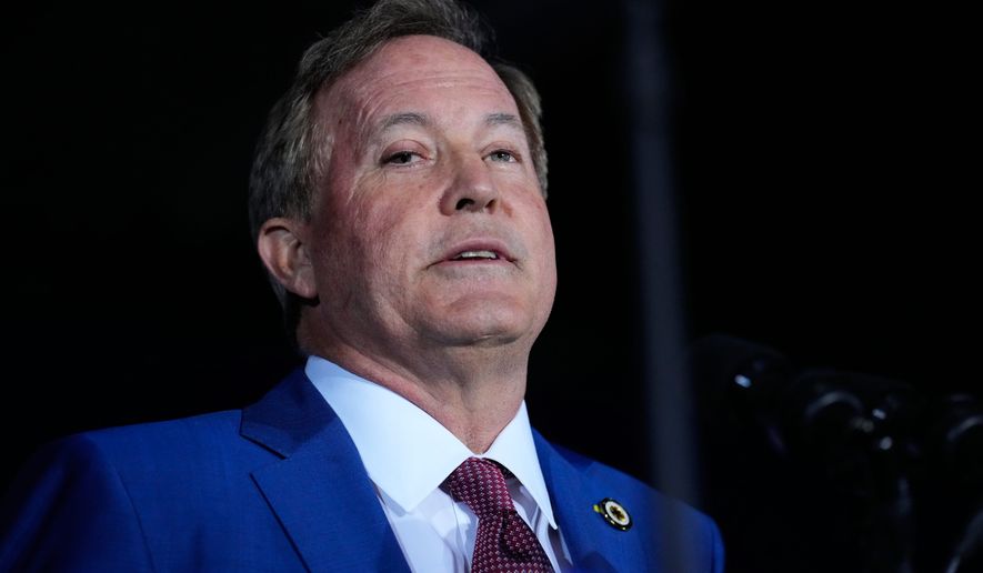 Texas Attorney General Ken Paxton, a Republican candidate for the U.S. Senate, speaks during a primary runoff election night event Tuesday, May 26, 2026, in Plano, Texas. (AP Photo/Tony Gutierrez)