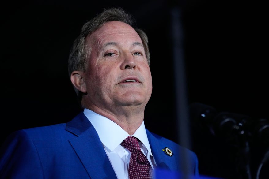 Texas Attorney General Ken Paxton, a Republican candidate for the U.S. Senate, speaks during a primary runoff election night event Tuesday, May 26, 2026, in Plano, Texas. (AP Photo/Tony Gutierrez)