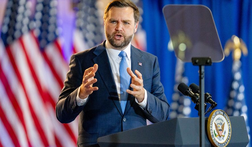 Vice President JD Vance speaks during a visit to Compotech, a composite technology company, Monday, Aug. 24, 2026, in Brewer, Maine. (AP Photo/Gabe Souza)