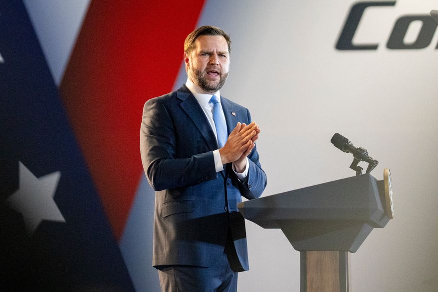 Vice President JD Vance speaks during a visit to Compotech, a composite technology company, Monday, Aug. 24, 2026, in Brewer, Maine. (AP Photo/Gabe Souza)