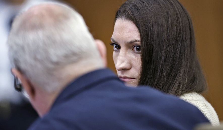 Defendant Lindsay Clancy talks with her lawyer Kevin Reddington. during her murder trial at Plymouth Superior Court, Monday, Aug. 24, 2026 in Plymouth, Mass. (Greg Derr/The Patriot Ledger via AP, Pool)
