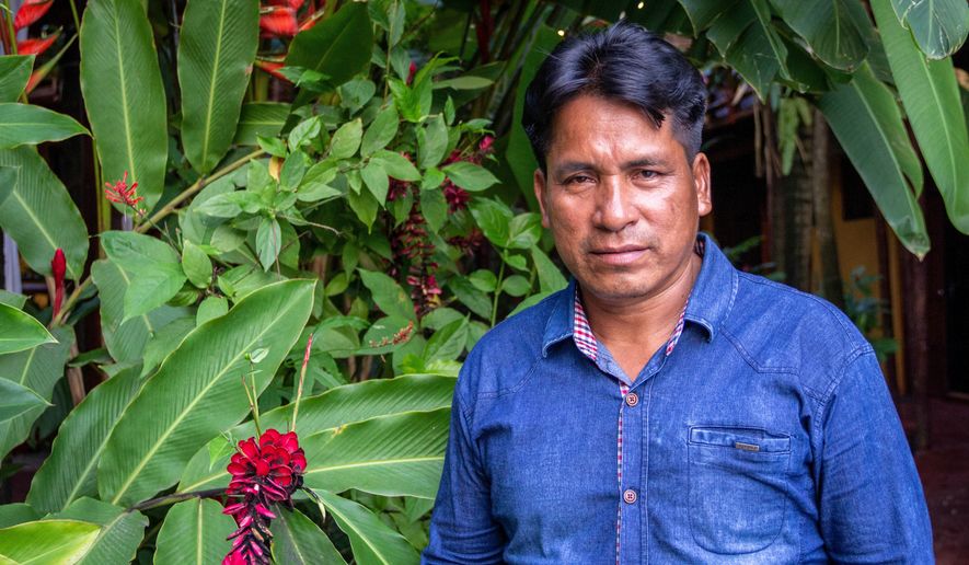 FILE - This image provided by the Forest Peoples Programme shows Indigenous Kichwa tribal leader Quinto Inuma Alvarado in Tarapoto, Peru, Oct. 11, 2019. Alvarado was shot and killed on Nov. 29, 2023. (Vicki Brown/Forest Peoples Programme via AP, File)
