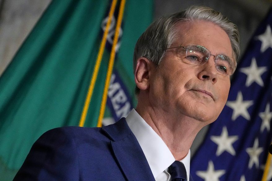 Treasury Secretary Scott Bessent speaks at a news conference, Monday, Aug. 24, 2026, at the Treasury Department in Washington. (AP Photo/Julia Demaree Nikhinson)