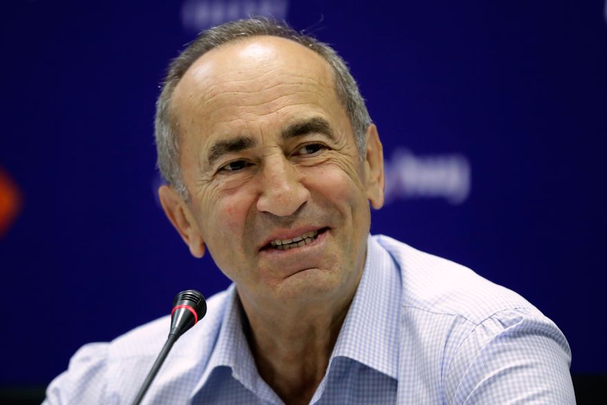 FILE - Former President Robert Kocharyan speaks during a news conference in Yerevan, Armenia, on June 22, 2021. (AP Photo/Sergei Grits, File)