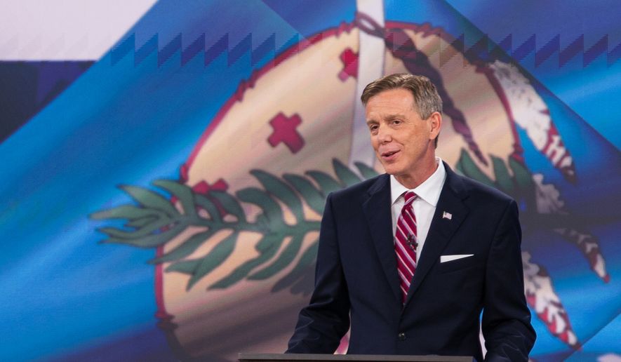 Oklahoma Republican gubernatorial candidate Mike Mazzei delivers his closing remarks at a televised debate in Tulsa, Okla., Monday, Aug. 3, 2026. (Jake Ramsey/Oklahoma Watch via AP)