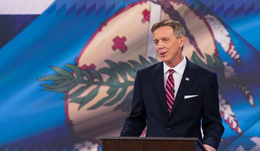 Oklahoma Republican gubernatorial candidate Mike Mazzei delivers his closing remarks at a televised debate in Tulsa, Okla., Monday, Aug. 3, 2026. (Jake Ramsey/Oklahoma Watch via AP)