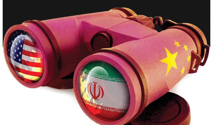 China is watching our moves in Iran. Illustration by Alex Hunter of The Washington Times