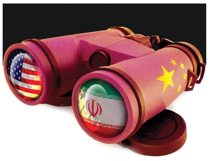 China is watching our moves in Iran. Illustration by Alex Hunter of The Washington Times