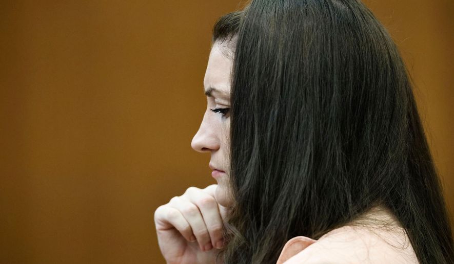 Defendant Lindsay Clancy wipes away tears as she listens to testimony during the Lindsay Clancy murder trial in Plymouth Superior Court, Plymouth, Mass., on Tuesday, Aug. 25, 2026. (Greg Derr/The Patriot Ledger via AP, Pool)