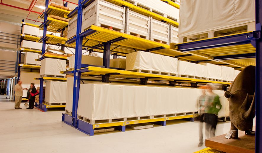 The Smithsonian's Museum Support Center in Suitland, Maryland. The Museum Support Center (MSC) is the principal off-site conservation and collections storage facility for the National Museum of Natural History’s irreplaceable national collections. Pods 1, 2 and part of 4 contain more than 15,000 storage cabinets. A portion of Pod 4, referred to as "high bay," houses oversize specimens such as boats, totem poles, fossils and meteorites. (Credit: Smithsonian Newsdesk)
