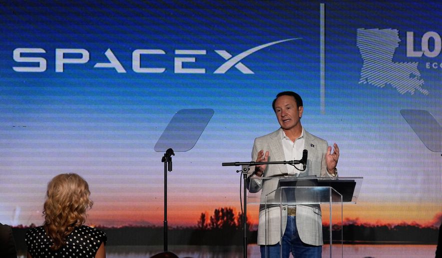 Louisiana Gov. Jeff Landry speaks during an event with SpaceX announcing a deal to build a new spaceport in his state, Tuesday, Aug. 25, 2026, in Abbeville, La. (AP Photo/Gerald Herbert)