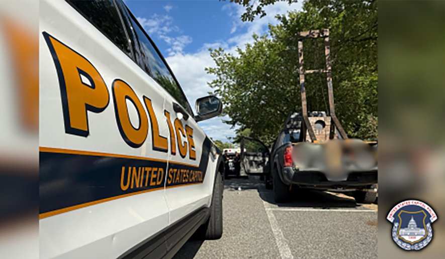 The United States Capitol Police seized a guillotine, which was spotted in the bed of a pickup truck along the 100 block of East Capitol Street. (USCP photograph)