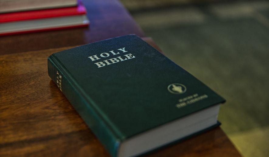 A Gideon Bible sits on a table in Phoenix, Sunday Aug. 23, 2026. (AP Photo/Dario Lopez-Mills)