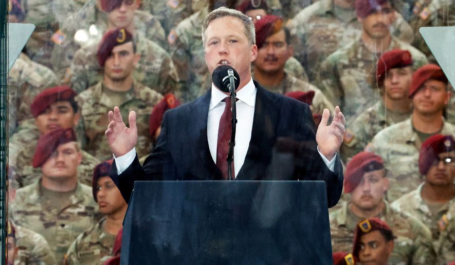U.S. Army Secretary Dan Driscoll speaks at the America 250 celebration at Fort Bragg in Fayetteville, N.C., June 10, 2025. (AP Photo/Karl DeBlaker, File)