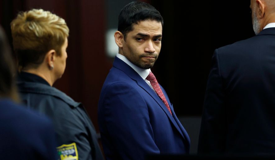 Mario Fernandez Saldana reacts after the guilty verdict in his trial at the Duval County Courthouse in Jacksonville, Fla., on Wednesday, Aug. 26, 2026. (Corey Perrine/The Florida Times-Union via AP)