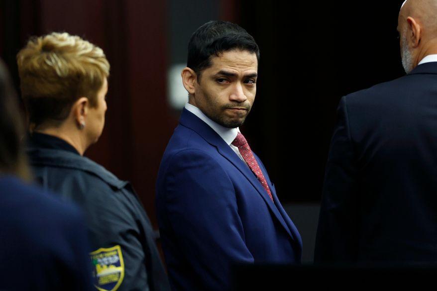 Mario Fernandez Saldana reacts after the guilty verdict in his trial at the Duval County Courthouse in Jacksonville, Fla., on Wednesday, Aug. 26, 2026. (Corey Perrine/The Florida Times-Union via AP)