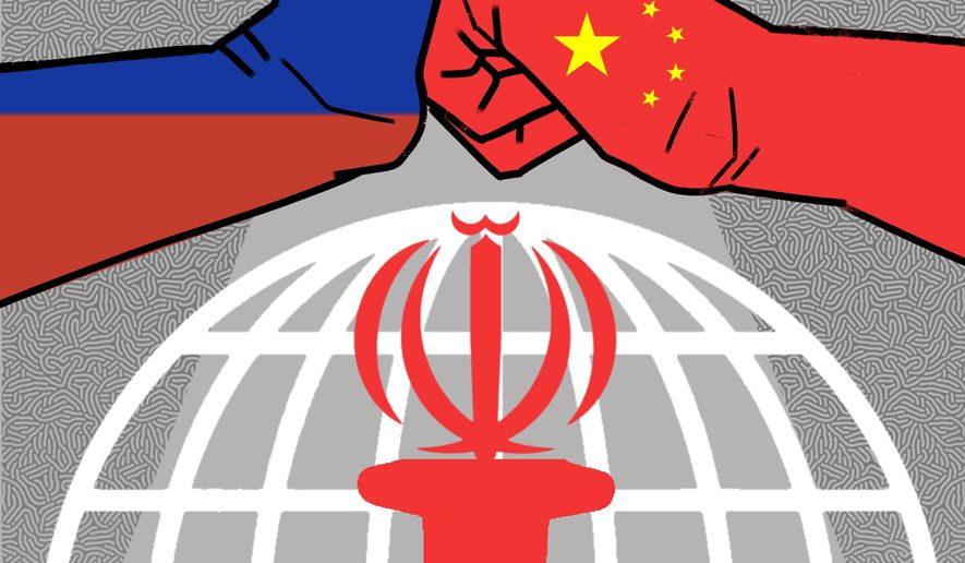 Washington's Iran sanctions have a China and Russia problem. Illustration by Linas Garsys / The Washington Times.