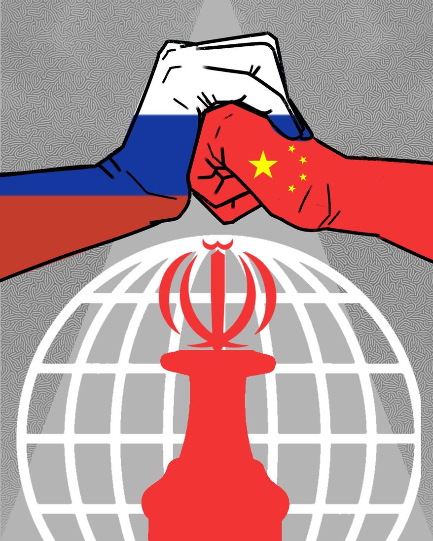 Washington's Iran sanctions have a China and Russia problem. Illustration by Linas Garsys / The Washington Times.