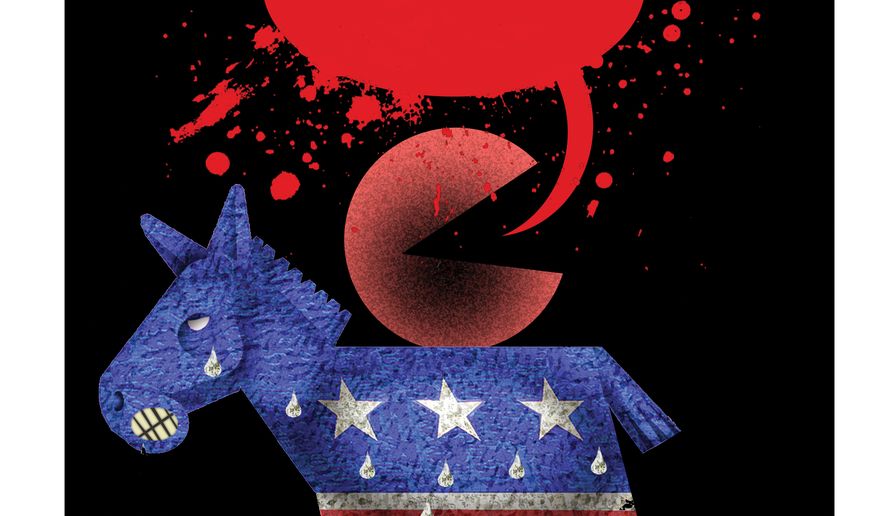 Battleground Dems won't banish radical podcaster who's become party's voice. Illustration by Alex Hunter of The Washington Times.