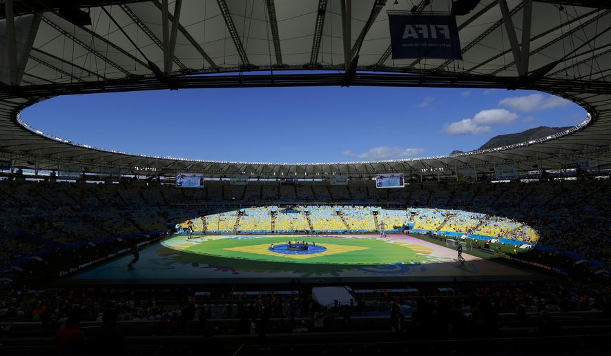 FILE - FILE - A general view of the closing ceremony before the World Cup final soccer match between Germany and Argentina at the Maracana Stadium in Rio de Janeiro, July 13, 2014. (AP Photo/Hassan Amma, File)