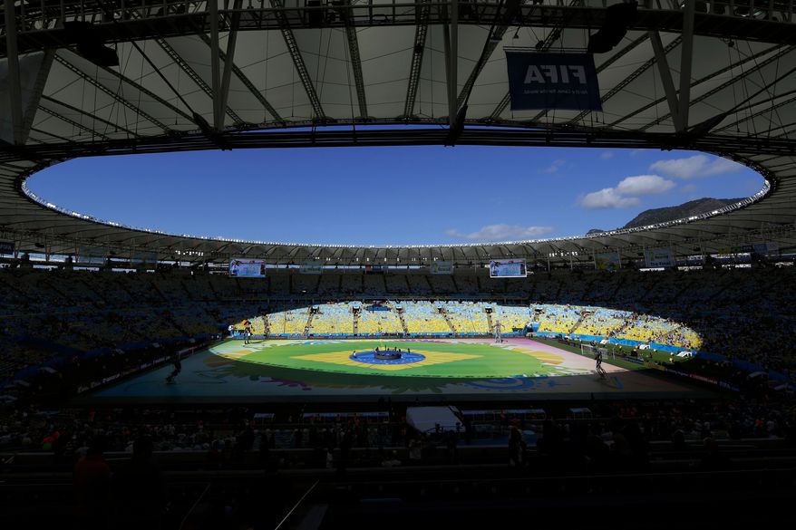 FILE - FILE - A general view of the closing ceremony before the World Cup final soccer match between Germany and Argentina at the Maracana Stadium in Rio de Janeiro, July 13, 2014. (AP Photo/Hassan Amma, File)